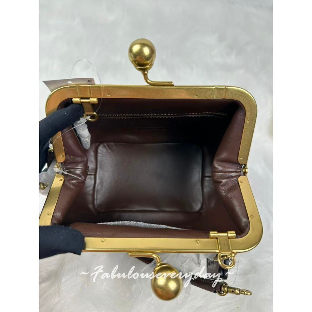 Coach Kisslock Frame Bag 16 Crossbody In Leather/Gold/Maple CCY28 NWT - Picture 8 of 9